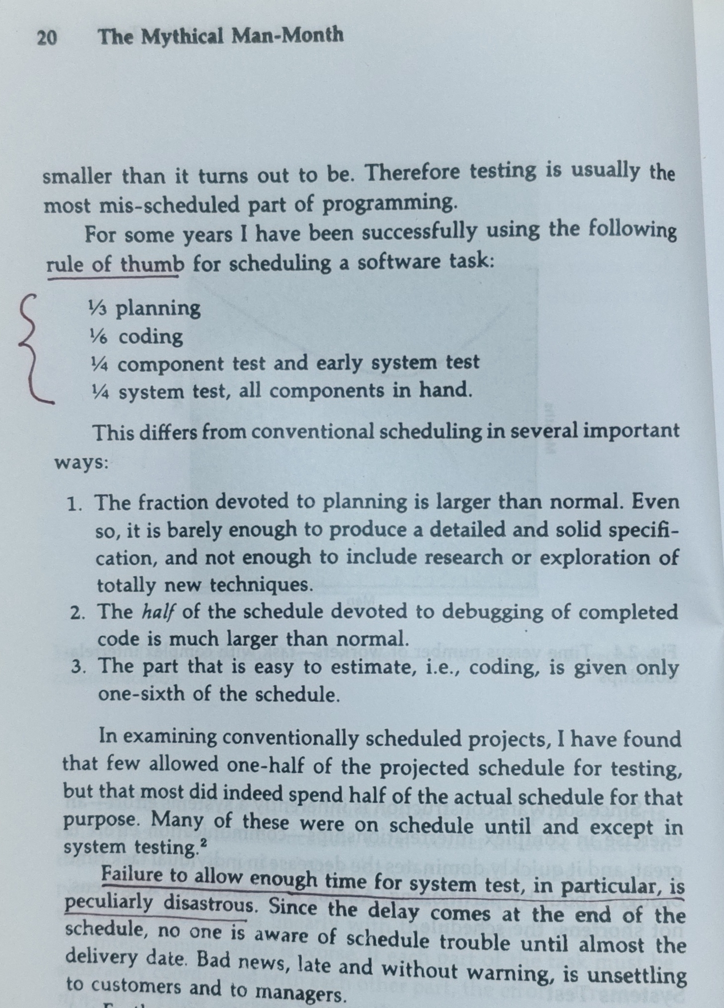 The importance of testing, from The Mythical Man Month