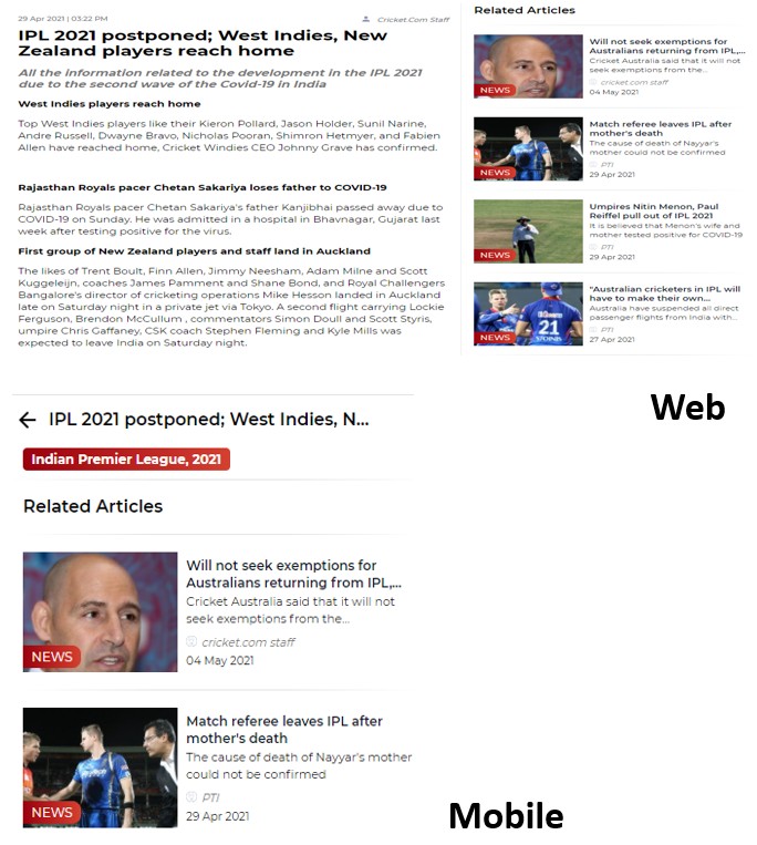 Criclytics Article Recommendation System